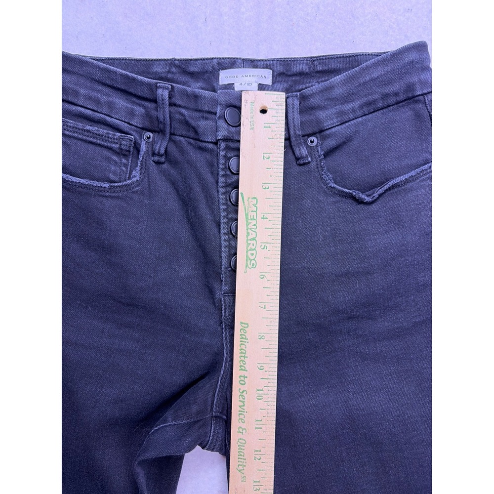 Good American Good Legs Crop Mini Boot Jeans Womens 4/27 Black Button Fly Frayed - Picture 6 of 10